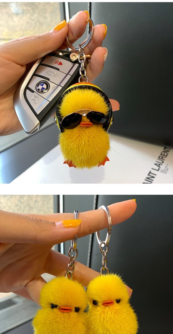 Mini Mink Hair Small Yellow Duck Car Key Ring Pendant Cute Plush Schoolbag Pendant Gift