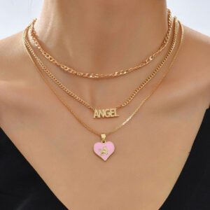 New European And American Necklace, Fashionable Love Angel, Dripping Oil Metal Collarbone Chain