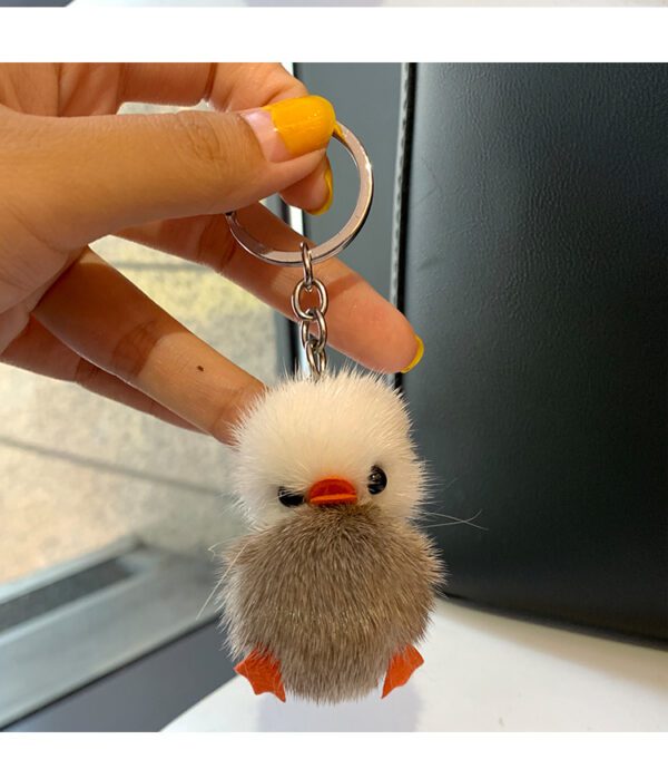 Mini Mink Hair Small Yellow Duck Car Key Ring Pendant Cute Plush Schoolbag Pendant Gift