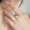 Silver S925 Square Blue Inlaid Simple Personality Design Sterling Silver Ring