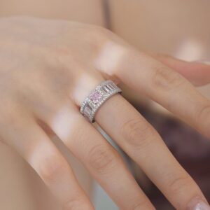 Silver S925 Square Ice Flower Cut 8A Round Zirconium Gang Drill Inlaid Wide Surface Design Minority Fashion Wedding Ring