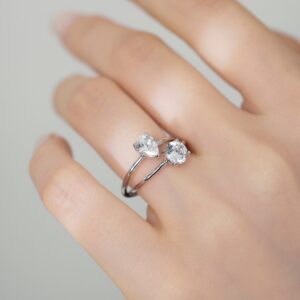 Silver S925 Round Pear-shaped Water Drop Double Main Stone Cross Design Double Ring Minority