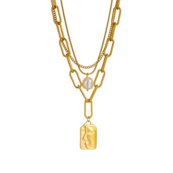 Fashion Jewelry Layered Face Portrait Chain Choker Necklace For Women Elegant Pearls Pendant Necklace Jewelry Accessories